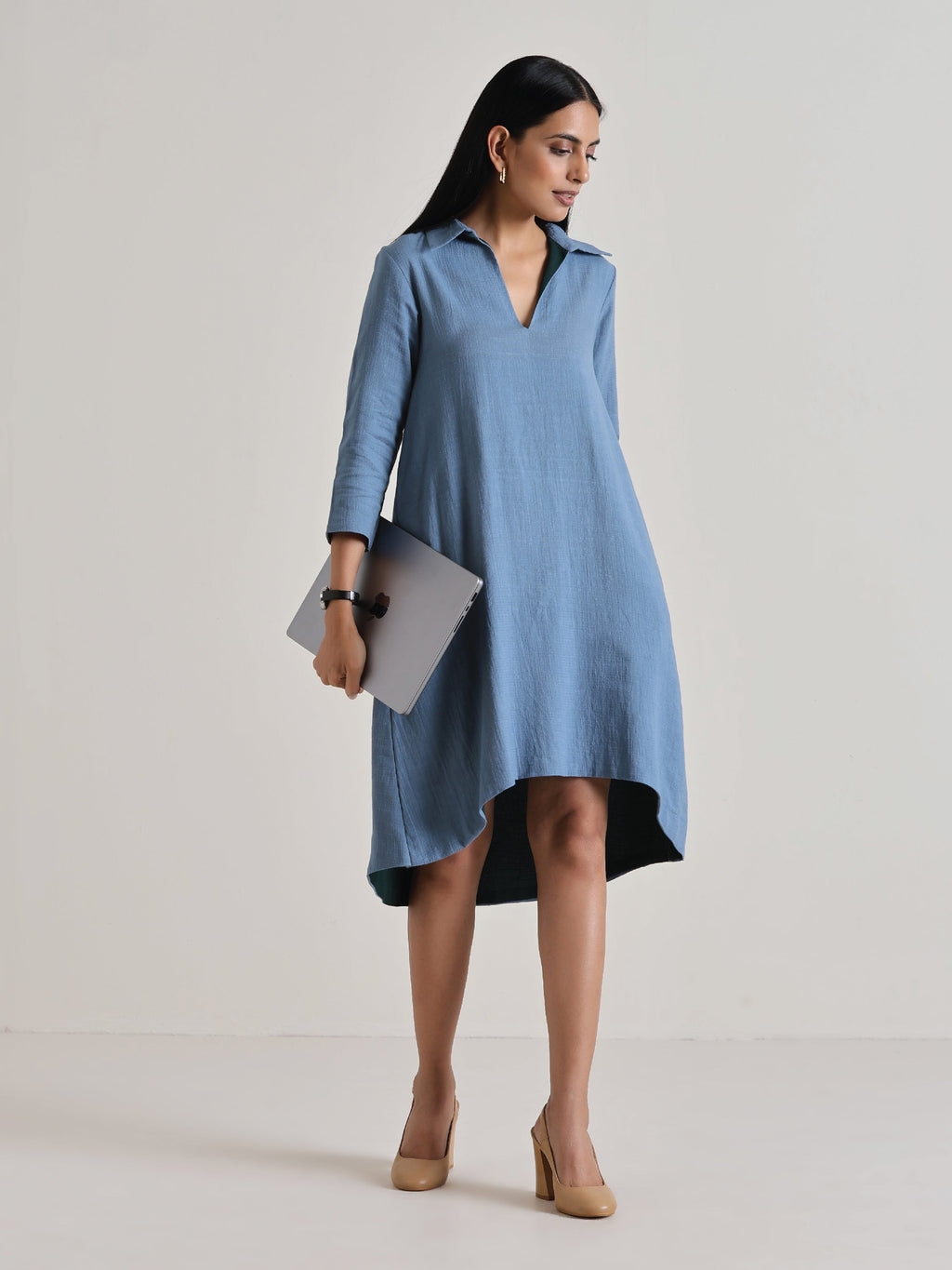 trueBrowns Light Blue Short Collared Dress