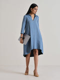trueBrowns Light Blue Short Collared Dress