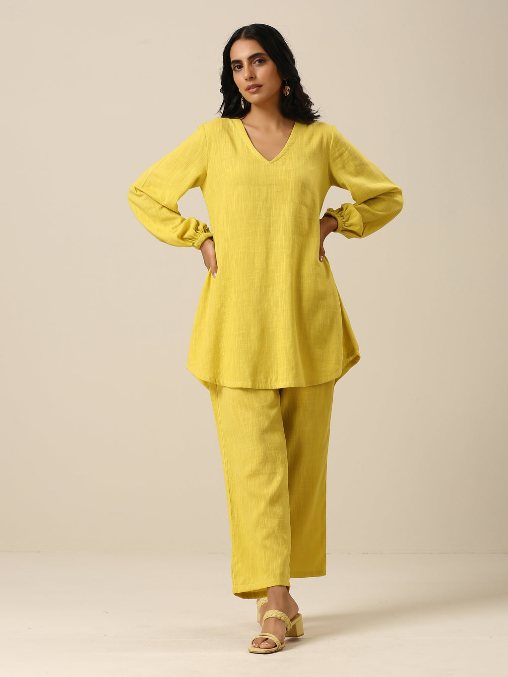trueBrowns Lime Slub Textured Short Co-Ord Set