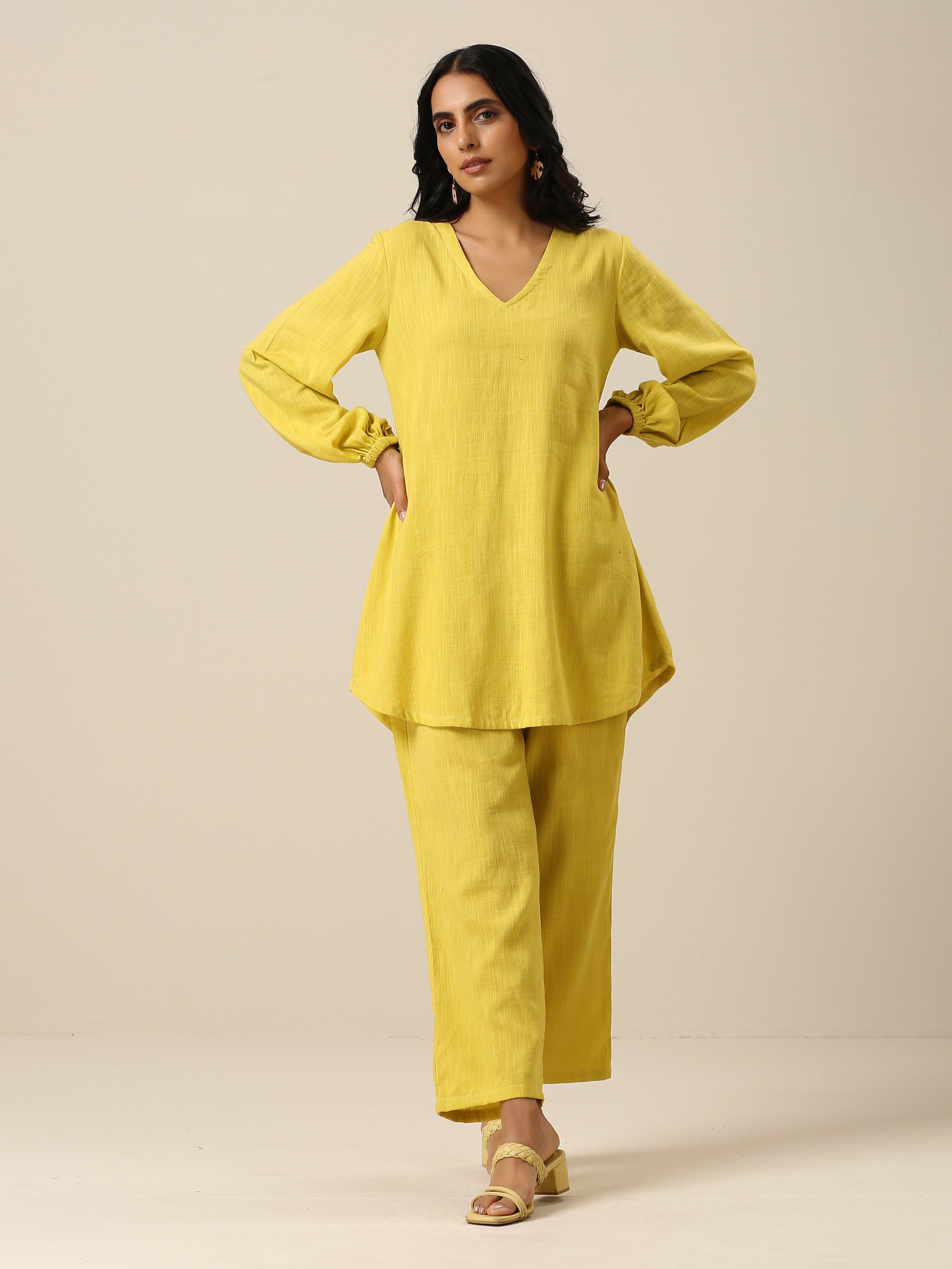 trueBrowns Lime Slub Textured Short Co-Ord Set