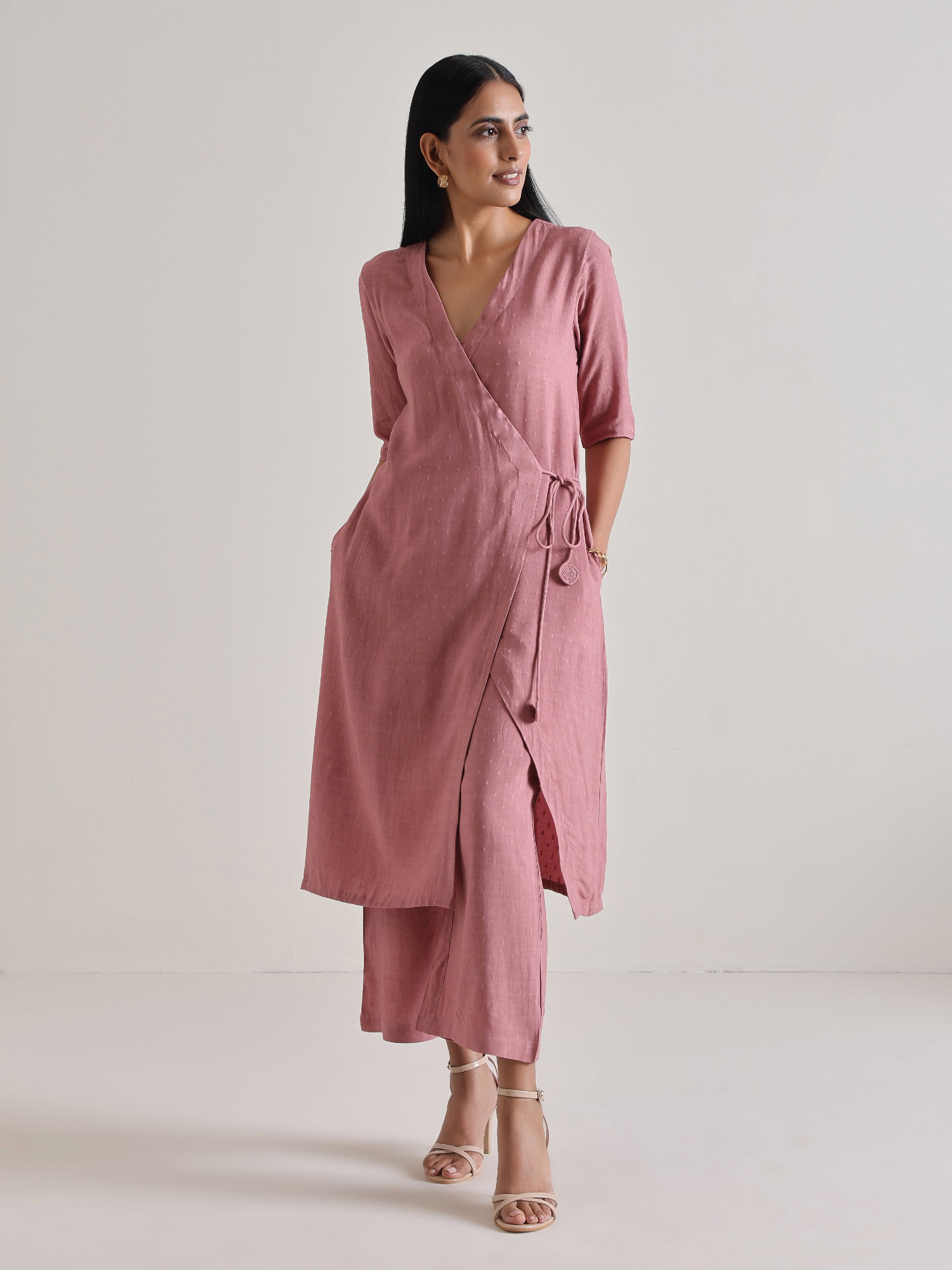 trueBrowns Mauve Angrakha Kurta Set