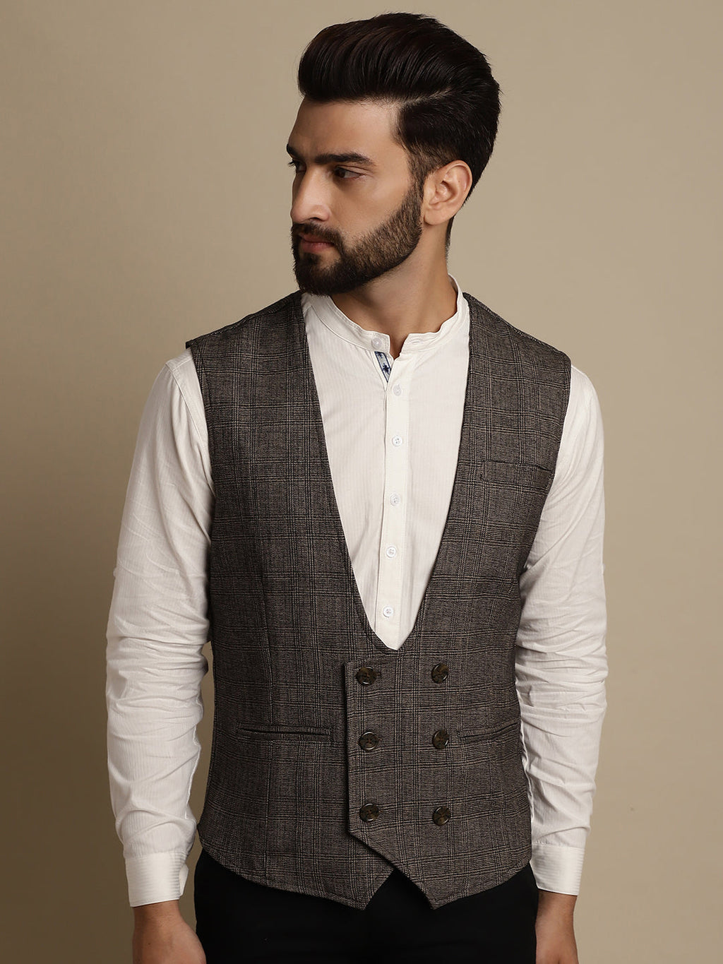 Even Apparels Men's Brown Double Breast Waistcoat