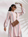 trueBrowns Off-White Cotton Multi Stripe Short Dress