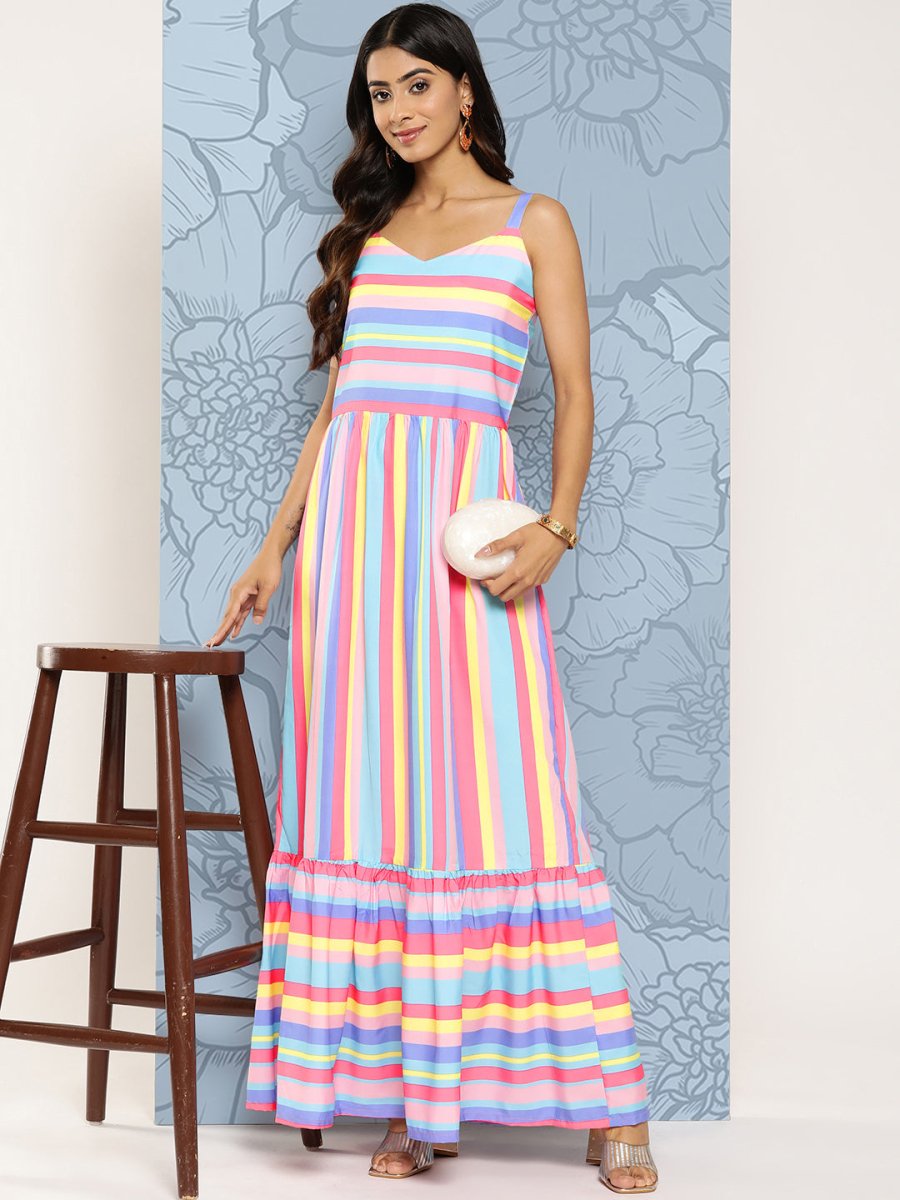 Ahalyaa Striped Crepe Maxi Ethnic Dress