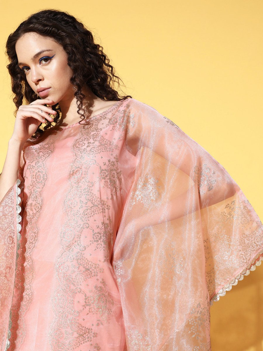 Ahalyaa Women Ethnic Motifs Printed Gotta Patti Organza Kaftan Kurta