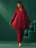 trueBrowns Maroon Diamond Viscose Silk Relaxed Co-ord Set