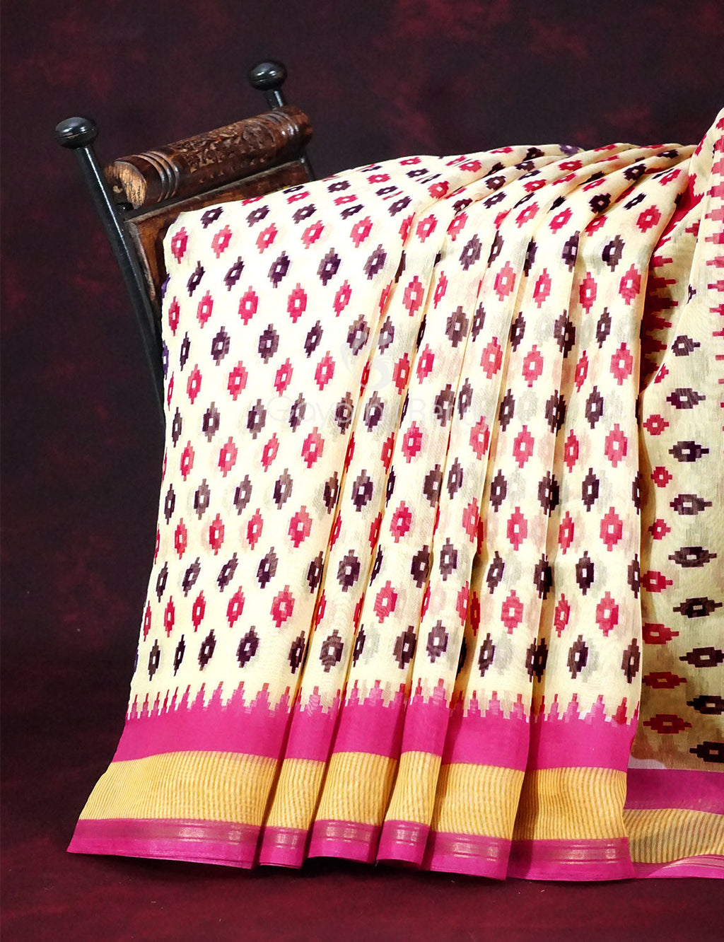 Shades of Cream And Pink Colour Blouse Patola Design Semi Chanderi Saree By Gayathri Reddy Designer Studio