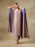 trueBrowns Grey Textured Silk High Low Kaftan Pant Set