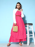 InWeave Women's Pink Bandhani Strappy Kurta Set