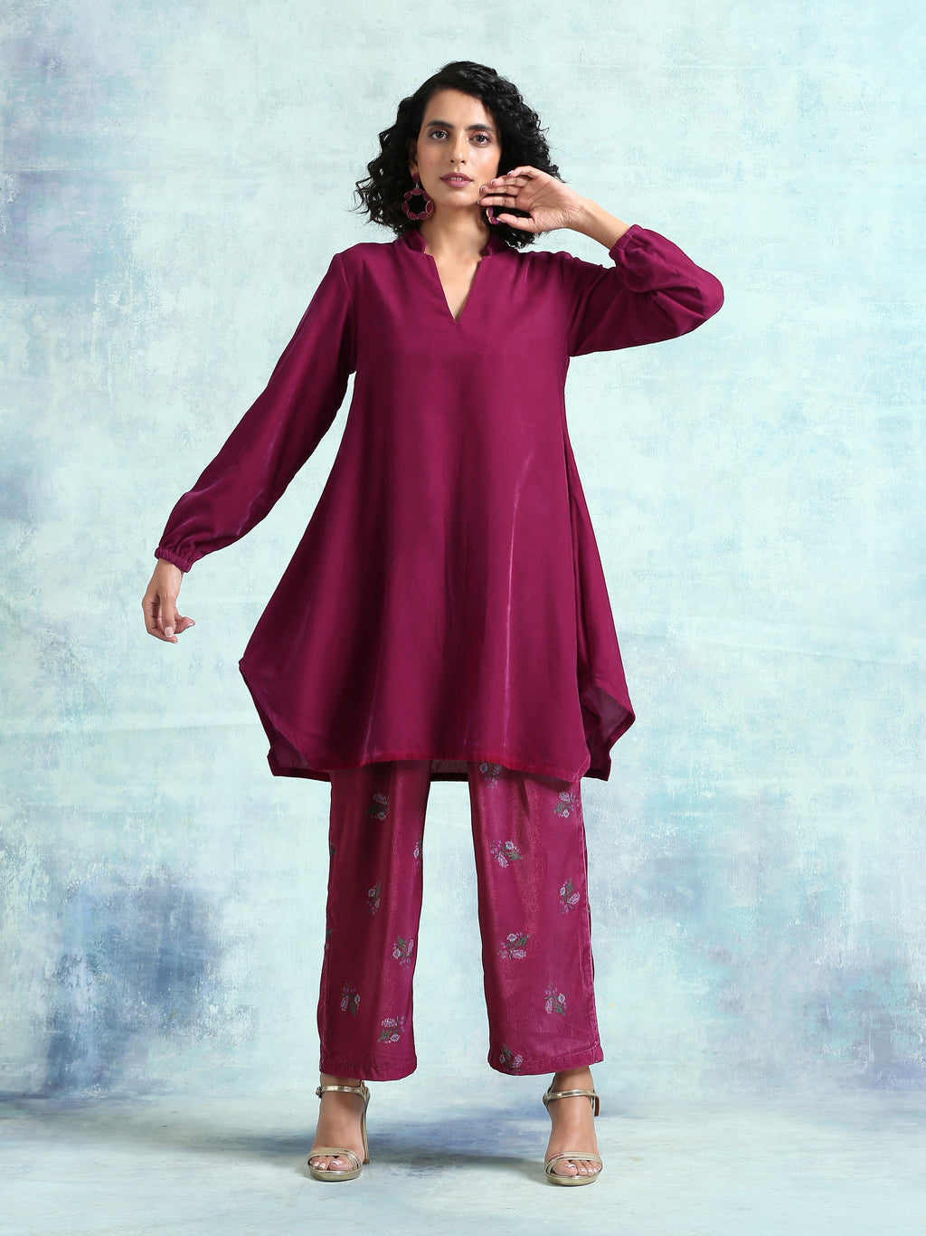 trueBrowns Magenta Velvet Co-Ord Set