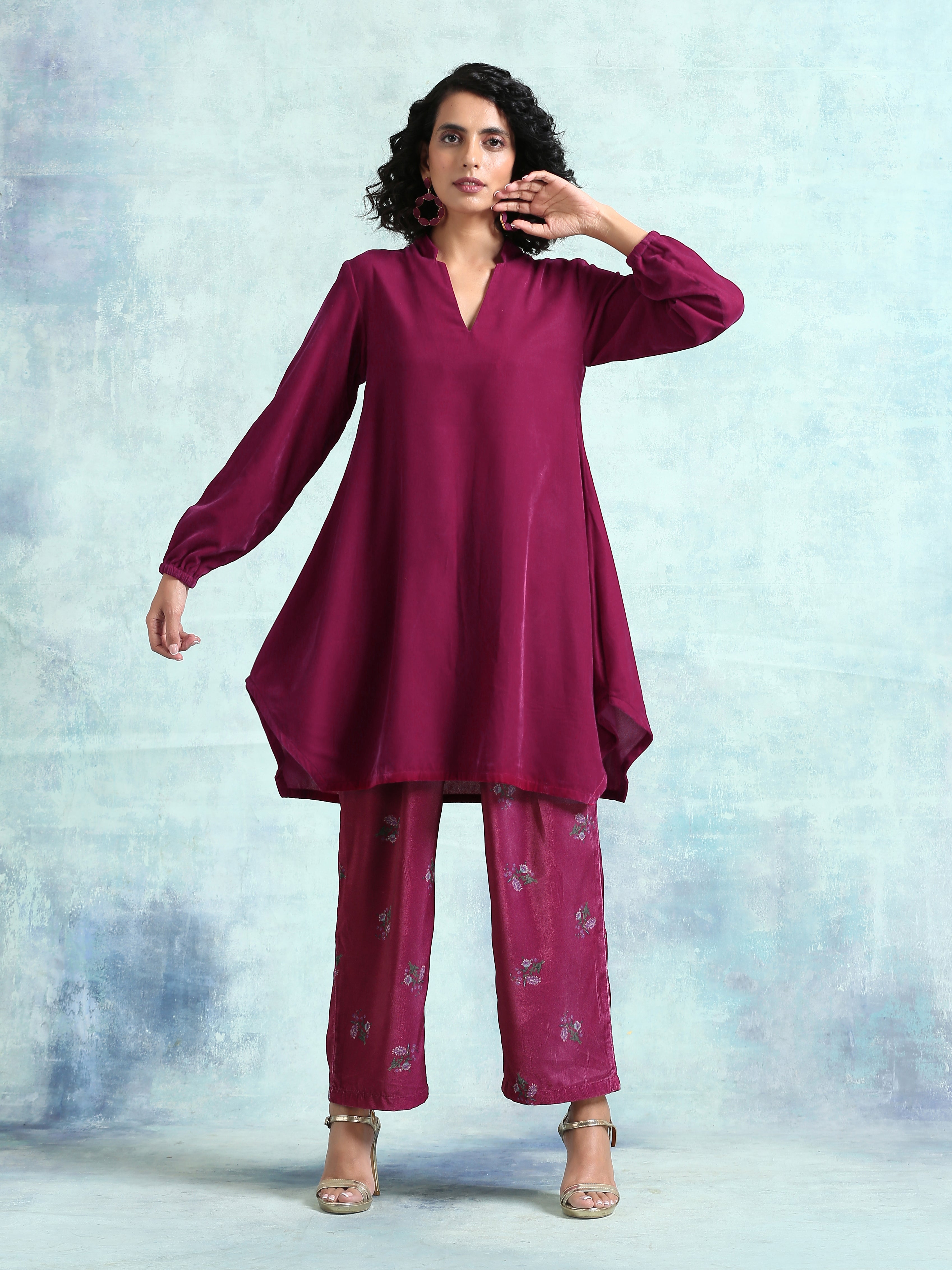 trueBrowns Magenta Velvet Co-Ord Set