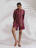 trueBrowns Purple Cotton Print Short Co-ord Set