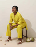 trueBrowns Lime Cotton Linen Kurta Co-Ord Set