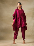trueBrowns Purple Textured Silk Gathered Kaftan Co-Ord Set