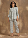 trueBrowns Grey Lehariya Printed Silk Co-Ord Set