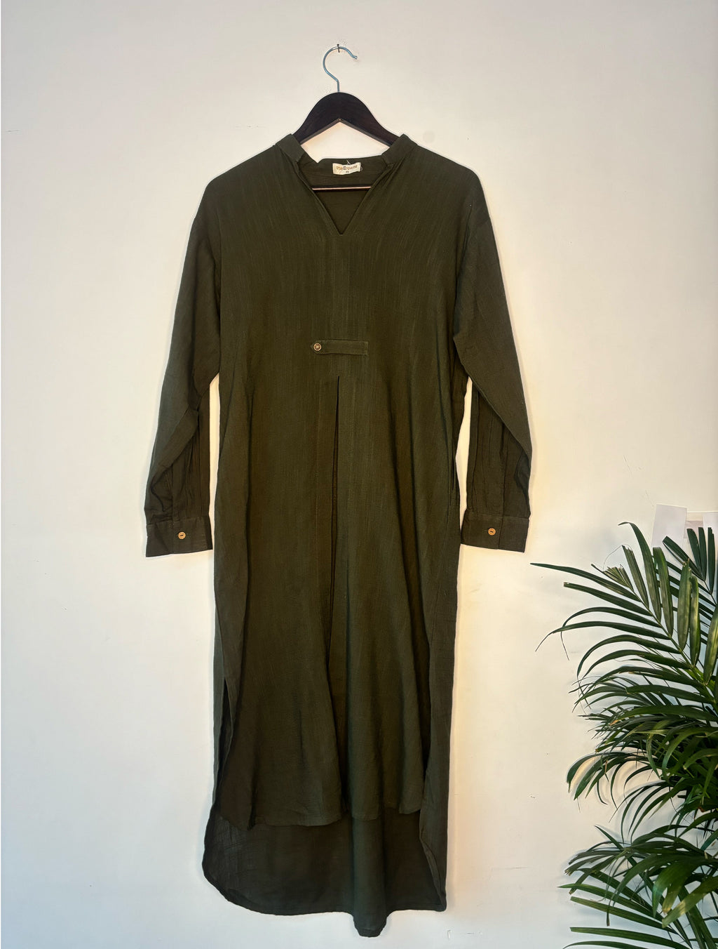 trueBrowns Olive Green Slub Kurta