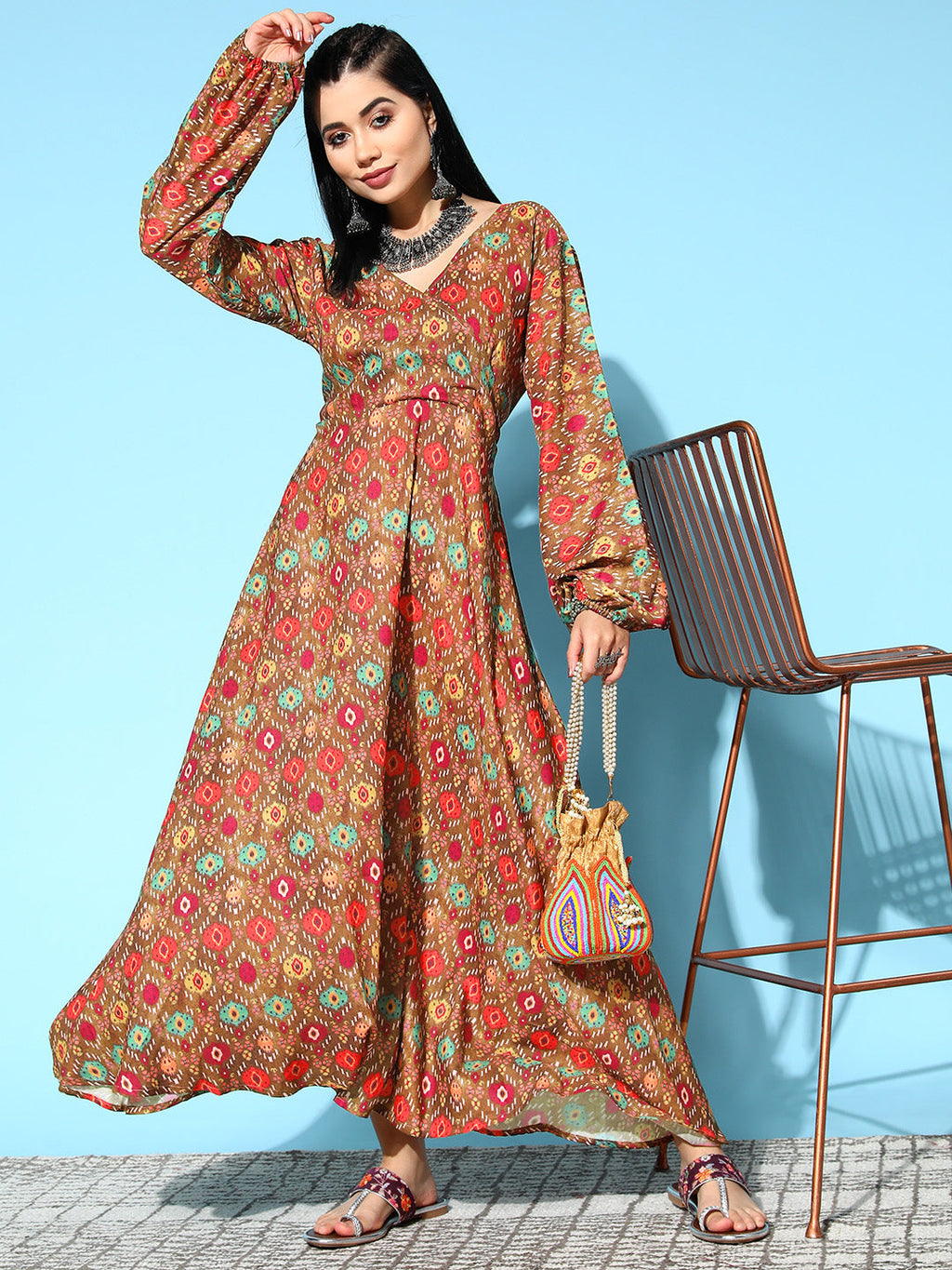 InWeave Women's Rust Edgy Print Dress