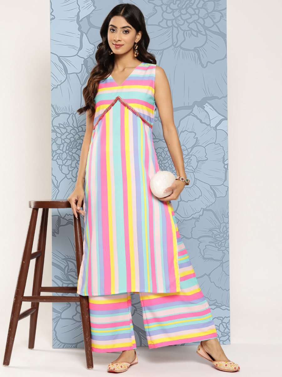 Ahalyaa Striped Empire Gotta Patti Kurta With Palazzos