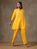 trueBrowns Yellow Bandhani Flare Printed Silk Co-Ord Set