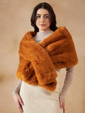 InWeave Women's Carrot Orange Long Faux Fur Cape