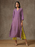 trueBrowns Purple White Lehariya Printed Silk kurta Pant Set