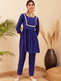 InWeave Women's Blue Round Neck Square Gota Work Kurta Pant Set