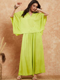 InWeave Women's Lime Green Solid Collar Neck Boho Top Bottom Set