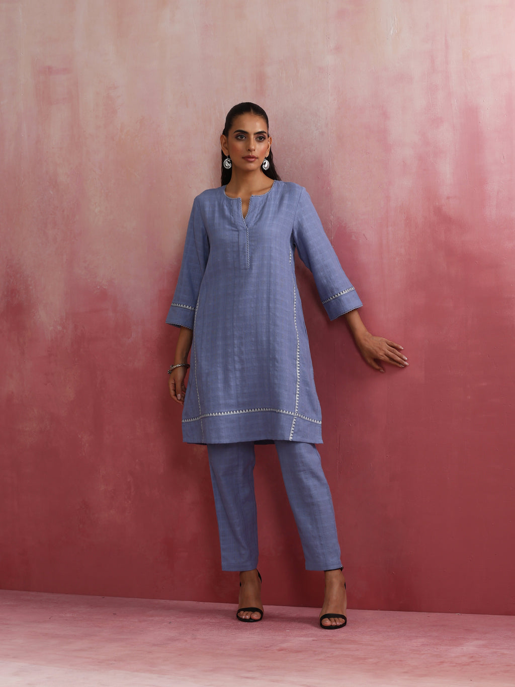 trueBrowns Sky BLue Cotton Kurta Co-ord set