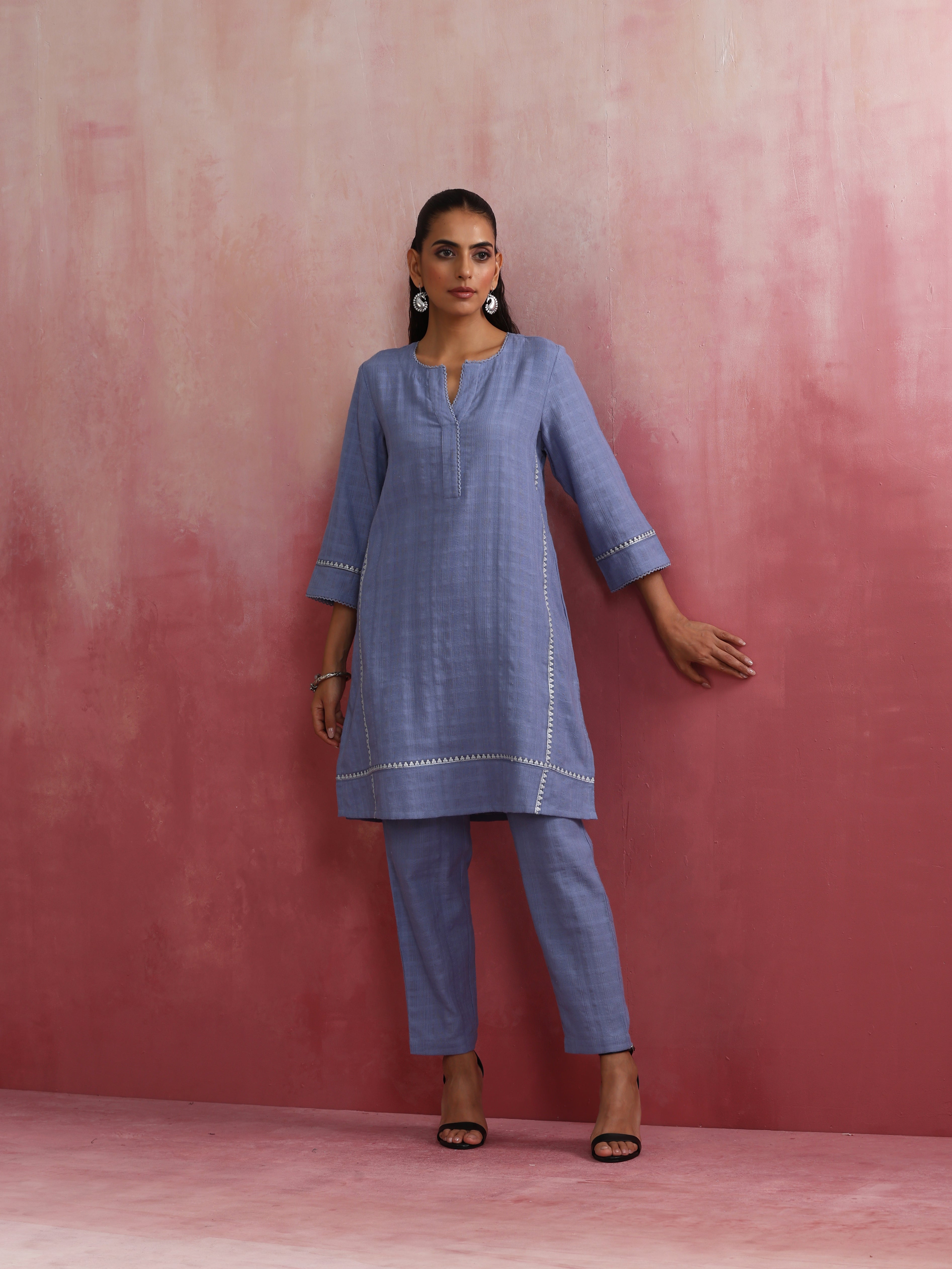 trueBrowns Sky BLue Cotton Kurta Co-ord set