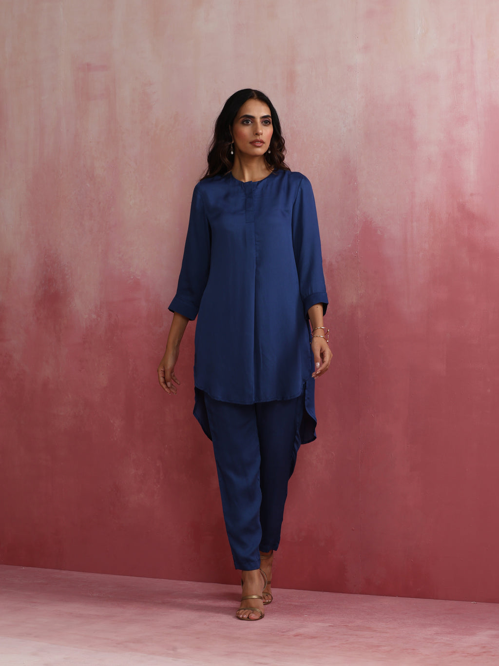 trueBrowns Blue Modal High Low Kurta Co-ord Set