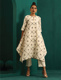 trueBrowns Ivory Rhombus Cotton Handkerchief Kurta Pant Set