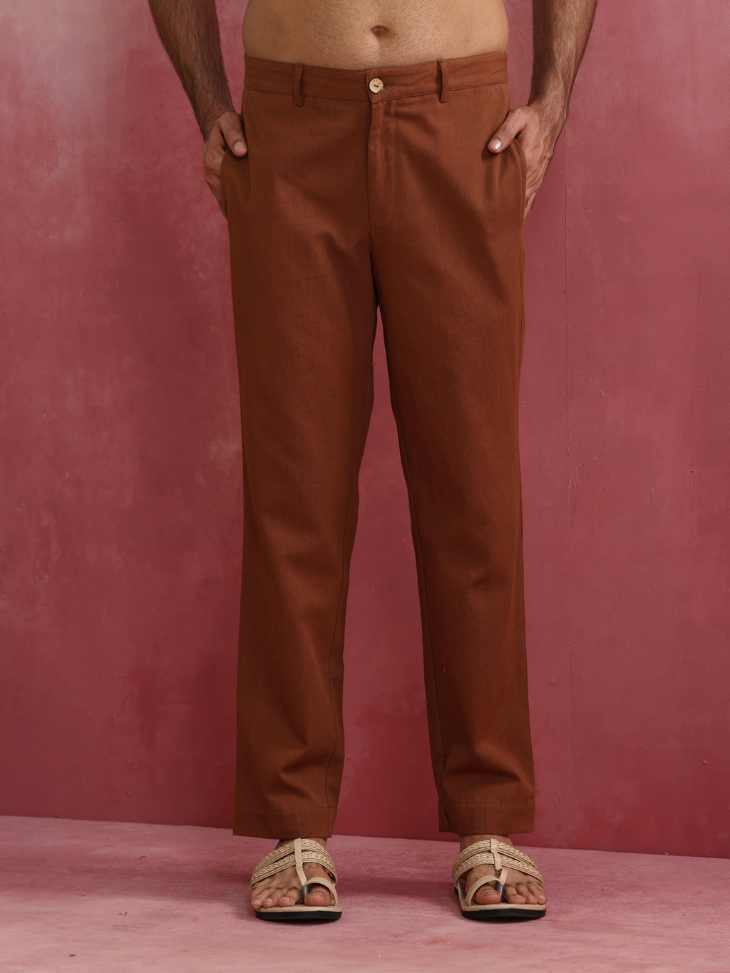 trueBrowns Men's Brown Cotton Twill Pants