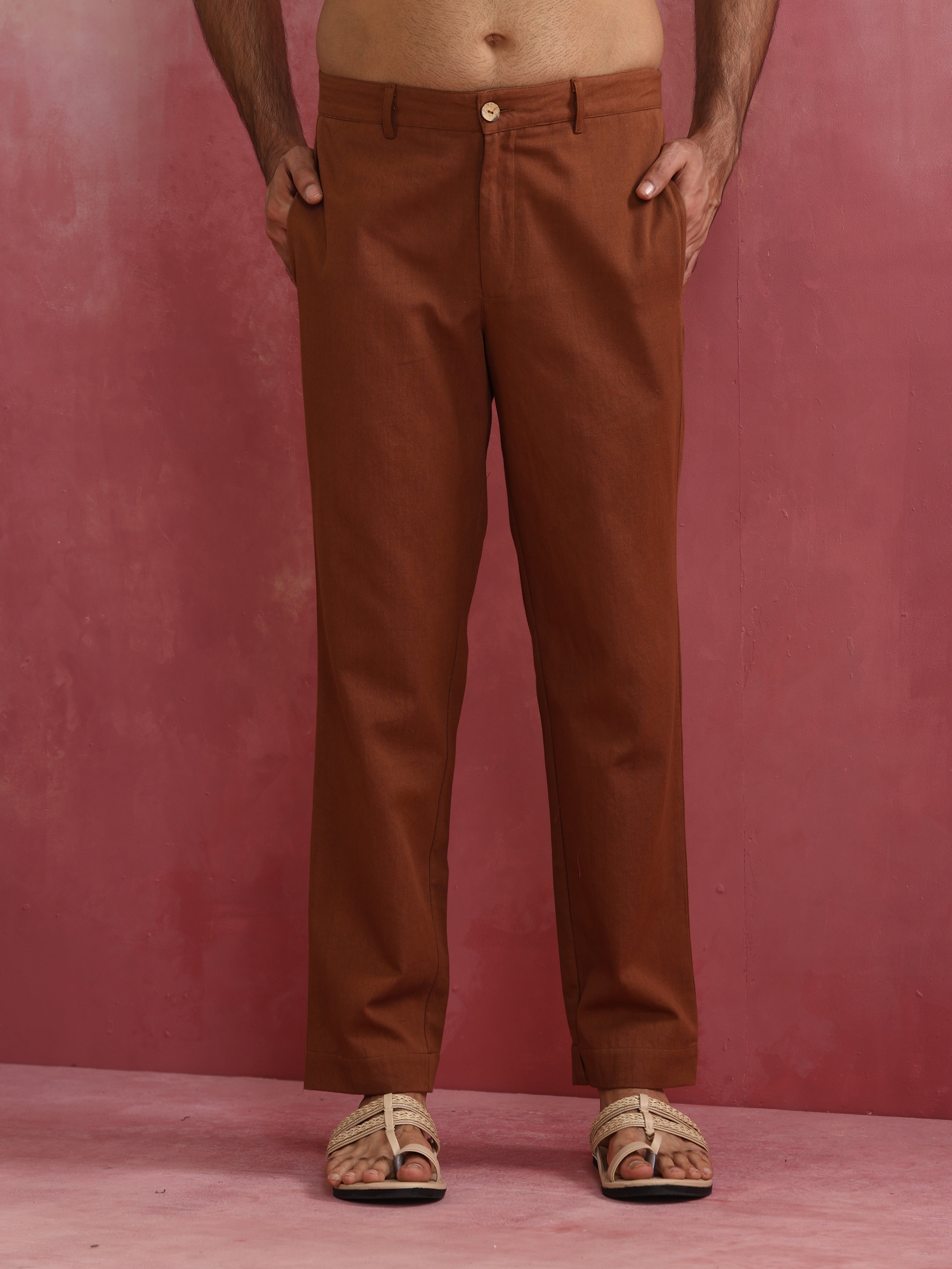 trueBrowns Men's Brown Cotton Twill Pants