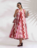 trueBrowns Pink Cotton Abstract Print Dress