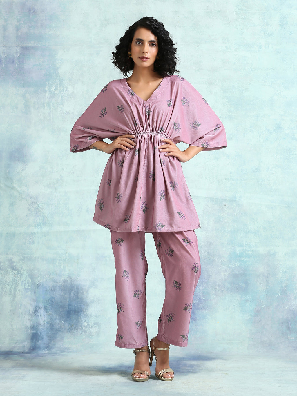 trueBrowns Light Mauve Printed Velvet Co-Ord Set