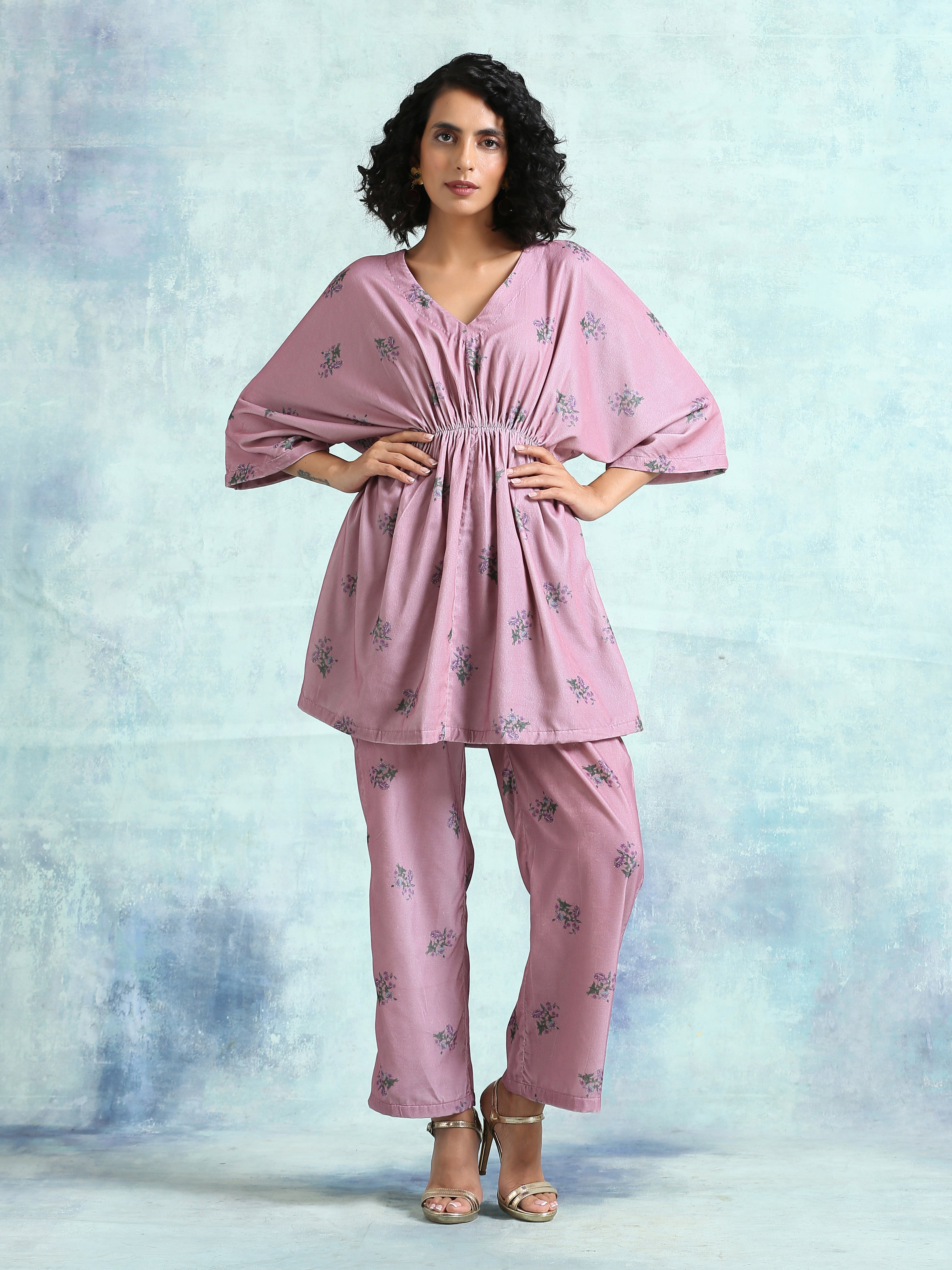 trueBrowns Light Mauve Printed Velvet Co-Ord Set