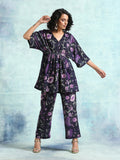 trueBrowns Black Printed Velvet Co-Ord Set
