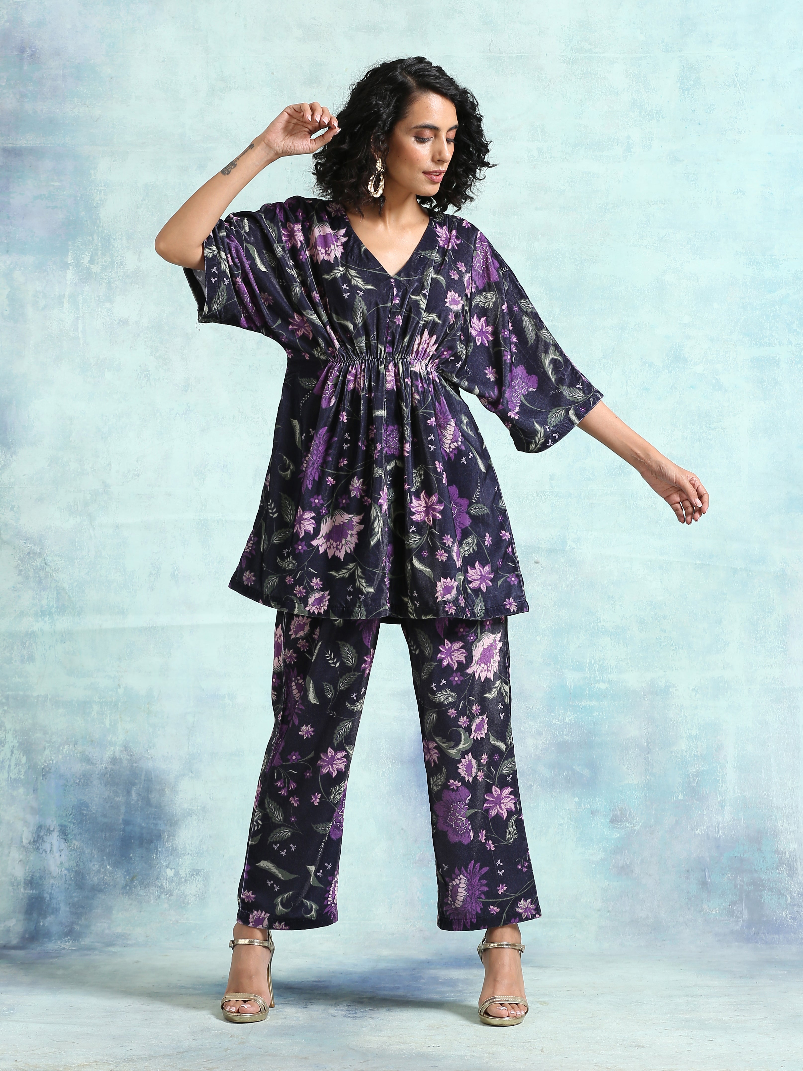 trueBrowns Black Printed Velvet Co-Ord Set