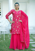 Teeya Creation Pink Color Faux Georgette Heavy Embroidery Work Fully Stitched Sharara Suit