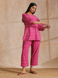 trueBrowns Pink Dabu Print Cotton Baggy Sleeve Co-Ord Set