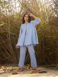 trueBrowns Light Blue Cotton Dobby Flared Co-ord Set