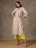 trueBrowns Multicolour Lehariya Printed Silk Kurta Pant Set