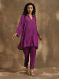 trueBrowns Purple Bandhani Printed Silk Co-Ord Set