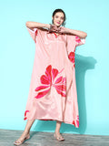 InWeave Women's Pink Big Camelia Print Long Kaftan
