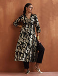 trueBrowns Black Metallic High Slit Kurta Set
