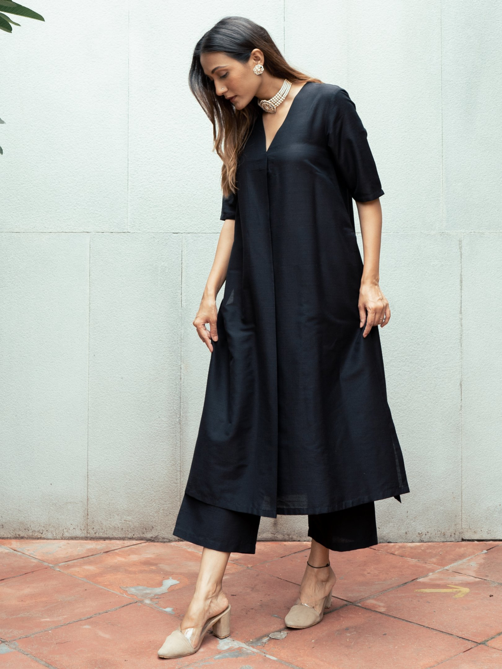trueBrowns Black Silk Kurta Pant Set