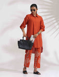 trueBrowns Orange Cotton Solid Shirt Kurta Co-ord Set