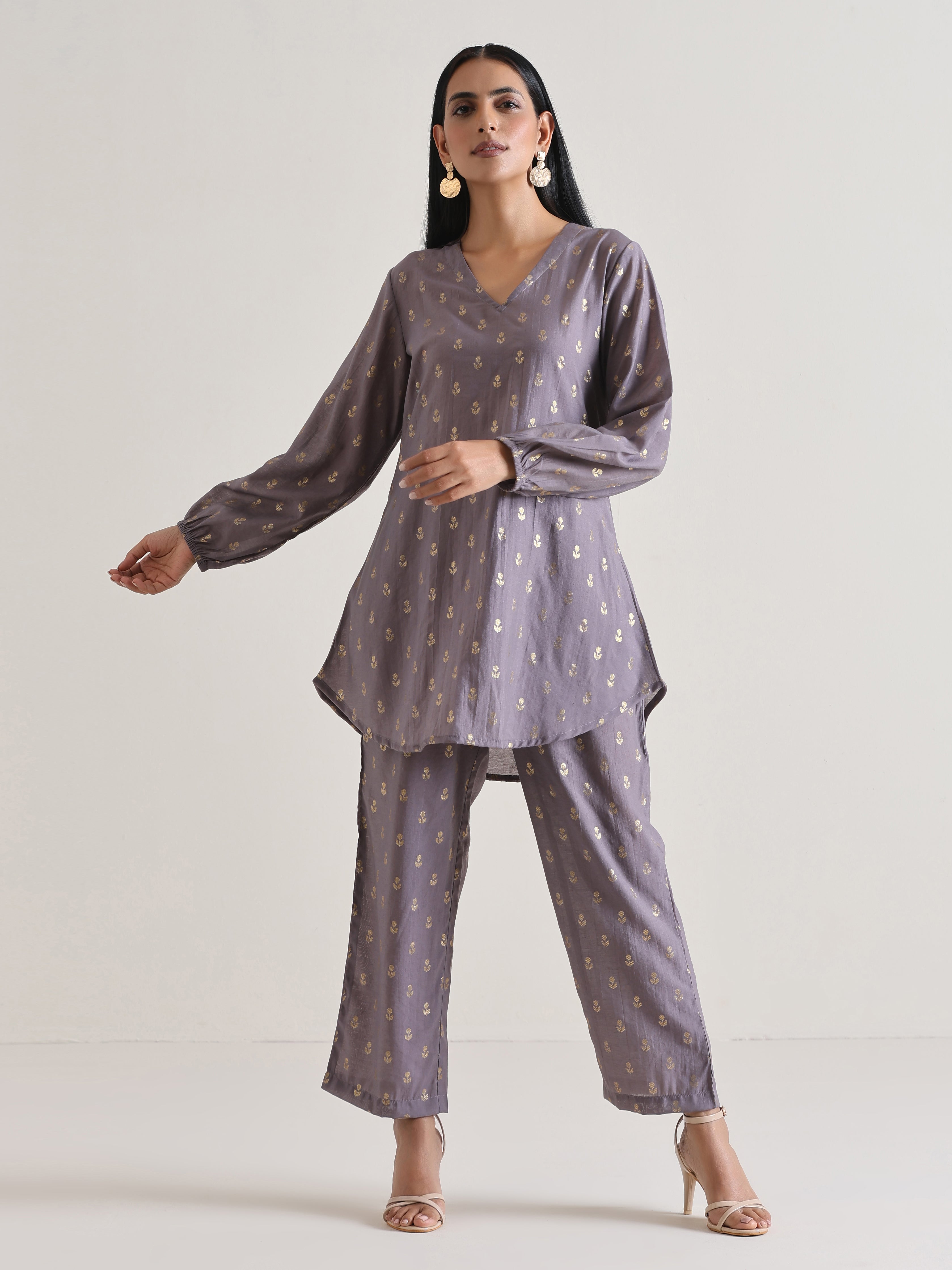 trueBrowns Plum Grey Foil Short Co-Ord Set