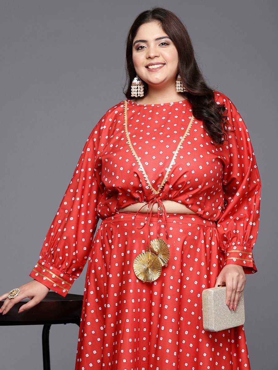 Ahalyaa Women Plus Size Printed Top with Skirt