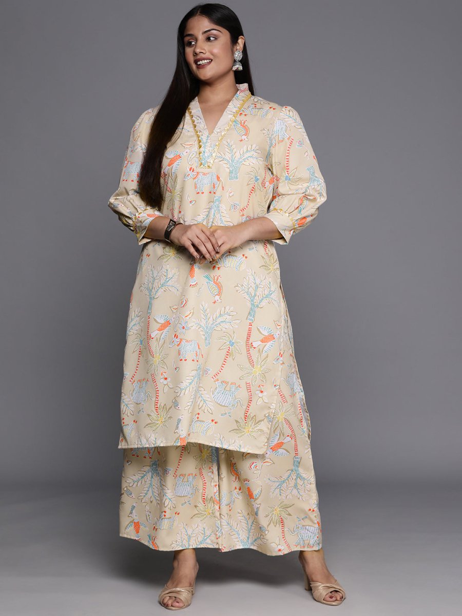 Ahalyaa Women Plus Size Printed Regular Gotta Patti Kurta with Palazzos